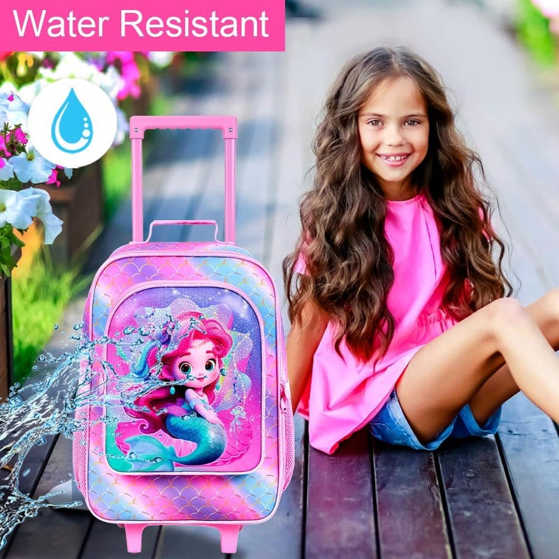 FTJCF Store 2PCS Girls Suitcase Set, 18" Kids Mermaid Carry on Luggage with Wheels, Cute Travel Rolling with 12" Toddler Backpack(Pink) - Image 3